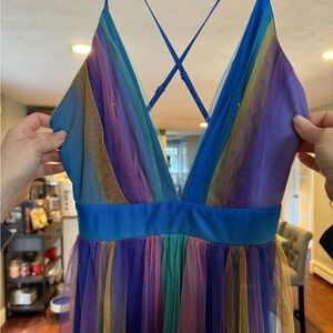 Women’s rainbow color dress.